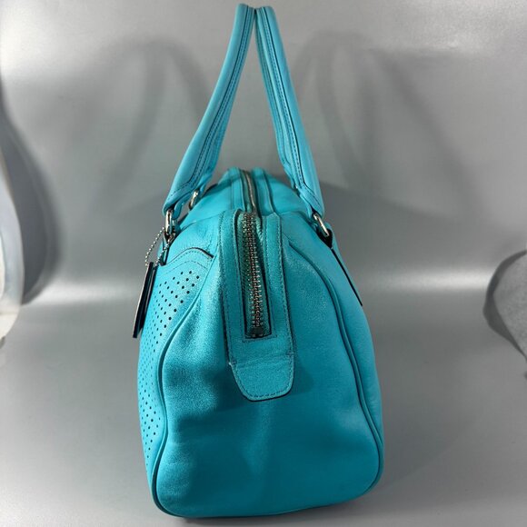 COACH # 23577 LEGACY PERFORATED Leather HALEY Satchel Bag ROBIN/CHALK - Picture 4 of 13